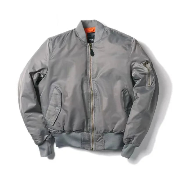 Graue MA-1 Bomberjacke aus Nylon, Herren, Winter, Outdoor, amerikanischer Militärstil.