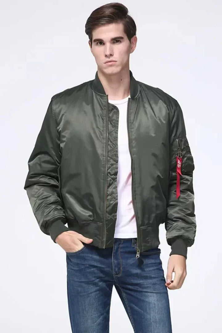 Grüne MA-1 Bomberjacke Herren, Nylon, Winter, Outdoor, amerikanischer Militärstil.