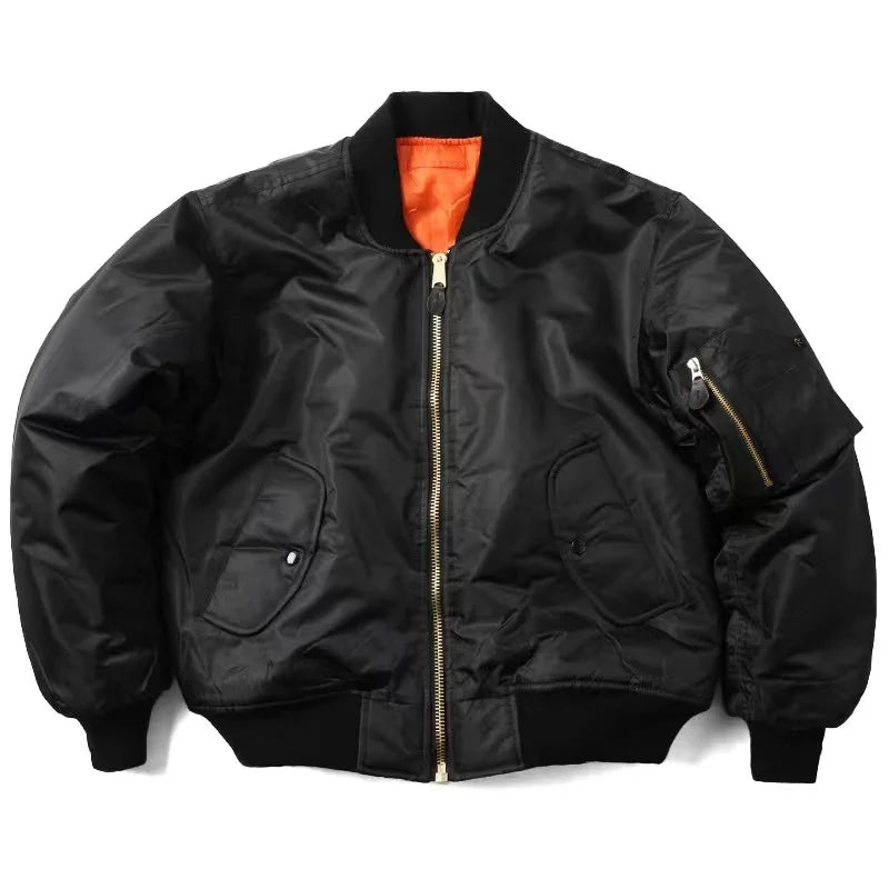 Schwarze MA-1 Bomberjacke, Nylon, Herren, Winter, Outdoor, Militärstil, Reißverschluss, warm.