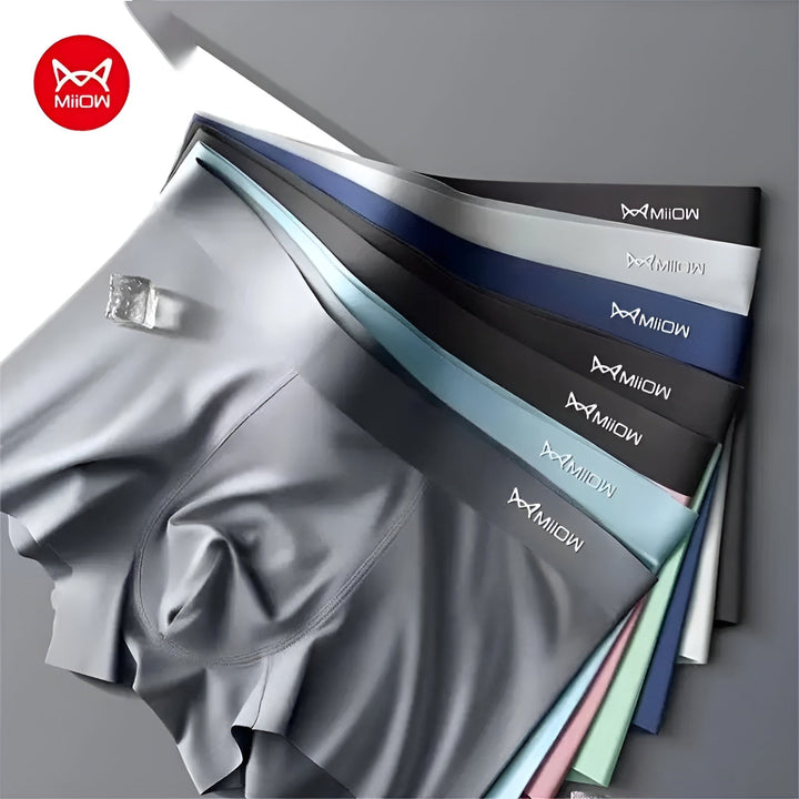 Graue Herren-Boxershorts aus Mikrofaser, nahtlos, atmungsaktiv, MiioW-Logo.