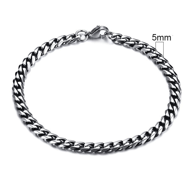 Silbernes Edelstahl-Armband, 5mm, kubanische Gliederkette, Herren-Schmuck, modisch.