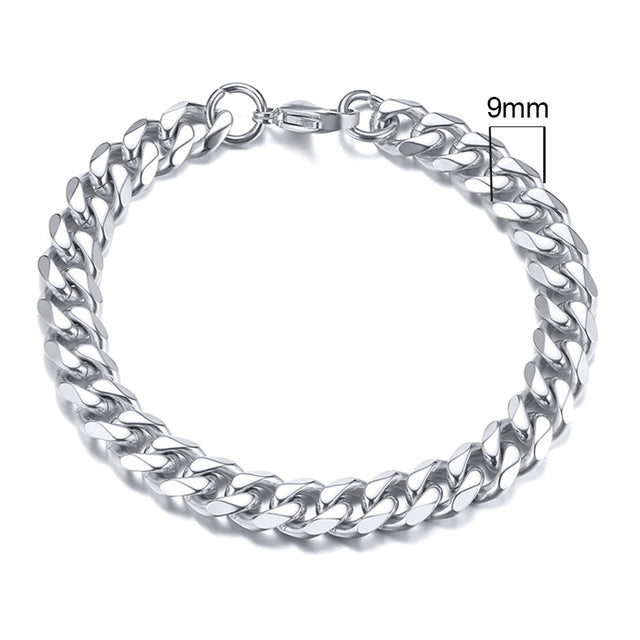 Silbernes Edelstahl-Armband, 9mm Miami Curb Chain, Herren-Schmuck, kubanische Gliederkette.