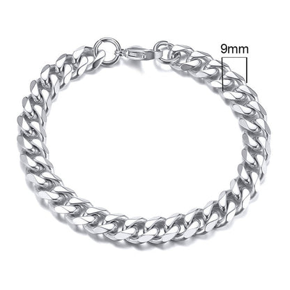 Silbernes Edelstahl-Armband, 9mm Miami Curb Chain, Herren-Schmuck, kubanische Gliederkette.