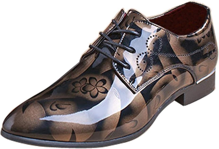Herren-Lackschuh mit floralem Muster, schwarz-braun, elegantes Design, Schnürschuh.