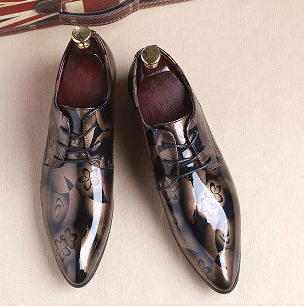 Herren-Lederschnürschuhe, braun, floral gemustert, elegant, formell, glänzend.
