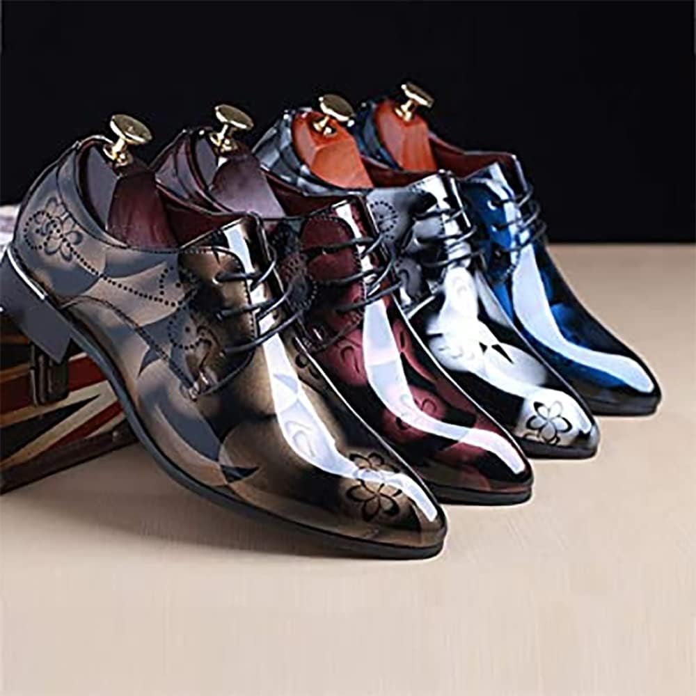 Herren-Lederhalbschuhe, glänzend, mehrfarbig, mit Blumenmuster, elegant, modisch