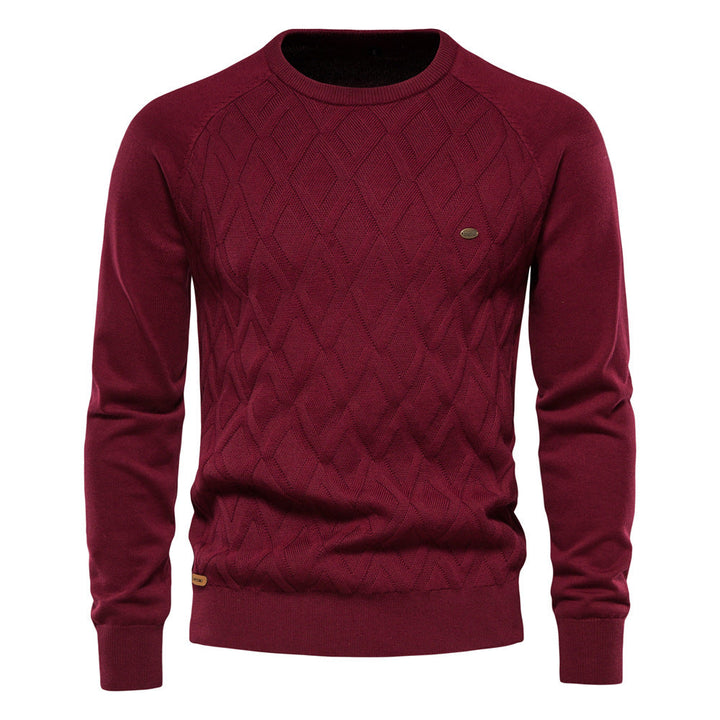 Bordeaux Herrenpullover aus Baumwolle, Zopfmuster, langärmelig, Herbst Winter Mode.