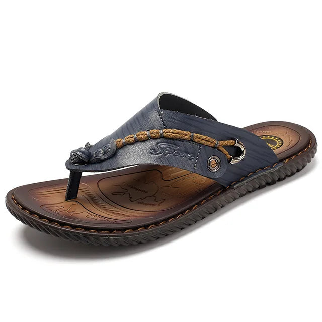 Herren-Sandalen, blau, Leder, Zehentrenner, handgefertigt, Sommer, Outdoor, Größe 38-47.