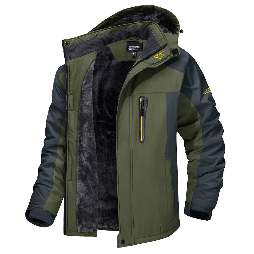 Wasserdichte Herren-Skijacke, grün, winddicht, mit Kapuze, ideal für Wandern und Snowboarden.