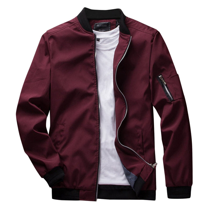 Bordeaux Herren Sommerjacke, Reißverschluss, Bomberstil, modisch, leicht, Freizeitkleidung.