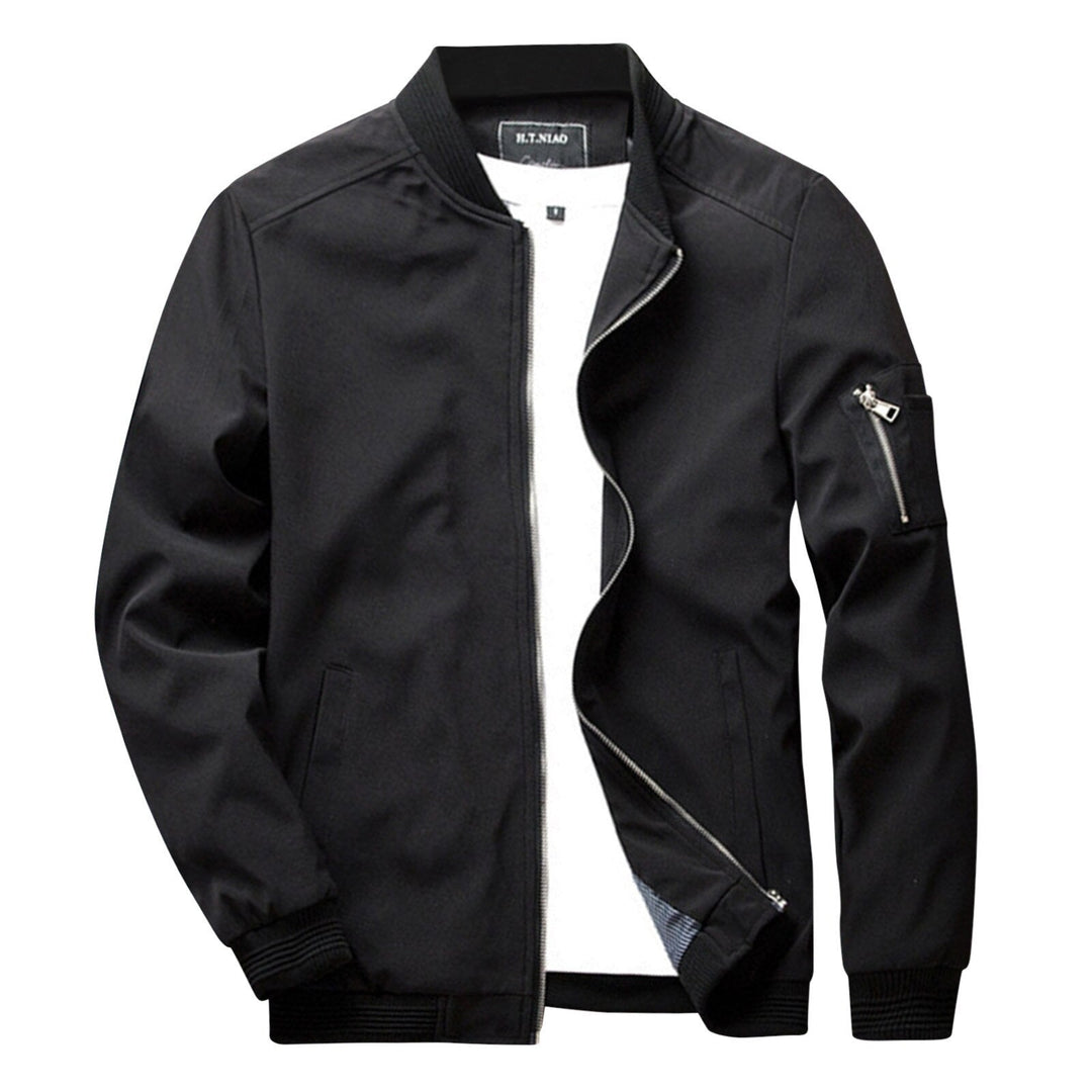 Schwarze Herren-Sommerjacke, Reißverschluss, modisch, leicht, Freizeitkleidung.