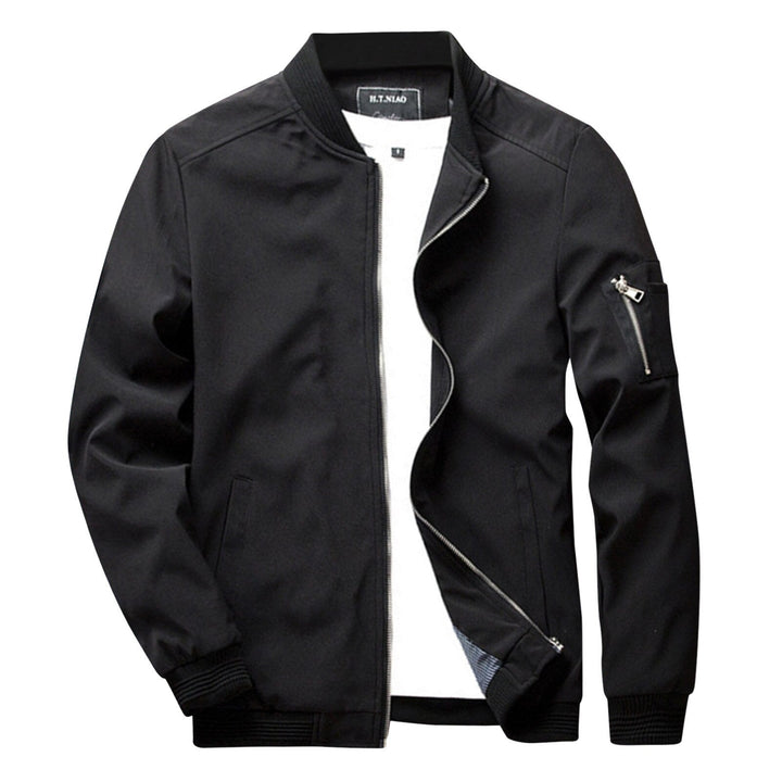 Schwarze Herren-Sommerjacke, Reißverschluss, modisch, leicht, Freizeitkleidung.