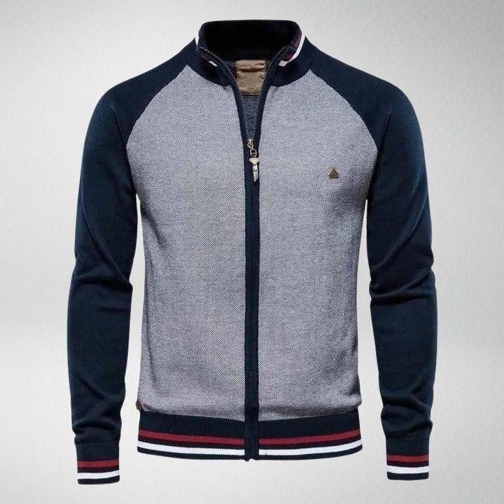 Herren Strickjacke, grau-blau, Reißverschluss, sportlich, Baumwolle, modisch, Freizeitkleidung