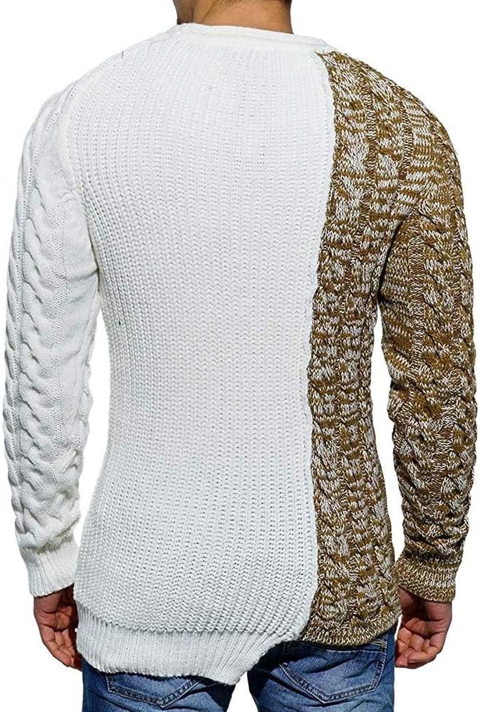 Herrenpullover, weiß-braun, Strickmuster, Langarm, modisch, Baumwolle, Rückansicht.