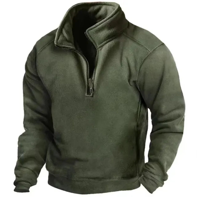 Grüne Herren Outdoor Fleecejacke, winddicht, mit Reißverschluss, ideal für taktische Aktivitäten.