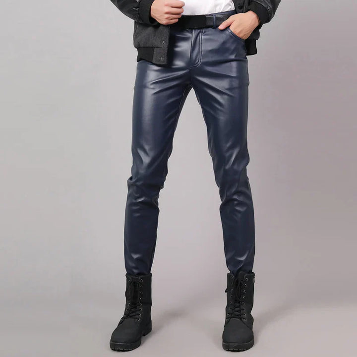 Herren PU-Lederhose, schwarz, eng anliegend, modisch, ideal für Punk, Cosplay, Tanz.