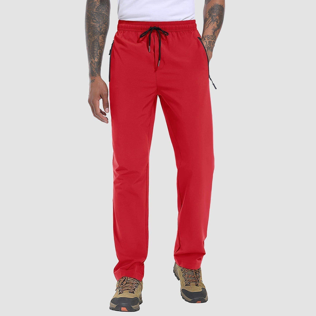 Rote Herren-Schnelltrockenhose, elastisch, leicht, atmungsaktiv, ideal zum Wandern und Laufen.