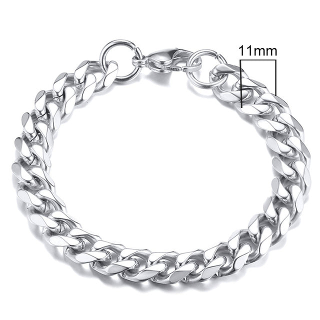 Silbernes Herrenarmband, 11mm, Edelstahl, Miami Curb Chain, kubanische Gliederkette.