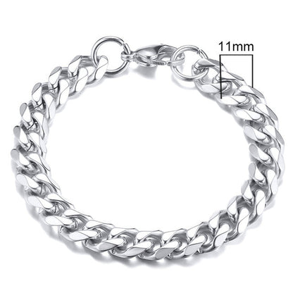 Silbernes Herrenarmband, 11mm, Edelstahl, Miami Curb Chain, kubanische Gliederkette.