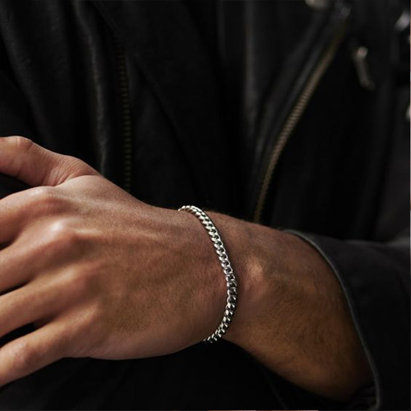 Silbernes Edelstahl-Armband, Miami Curb Chain, Herren, kubanische Glieder, modisch, robust.