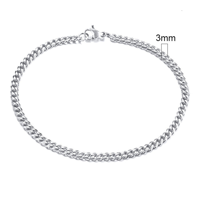Silbernes Edelstahl-Armband, 3mm, Miami Curb Chain, Herren, kubanische Gliederkette.