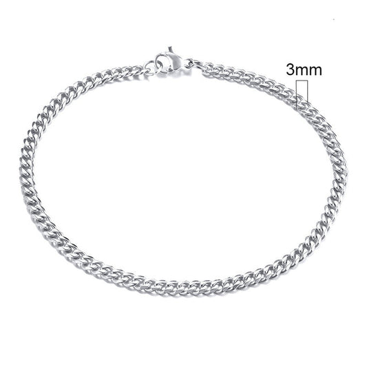 Silbernes Edelstahl-Armband, 3mm, Miami Curb Chain, Herren, kubanische Gliederkette.