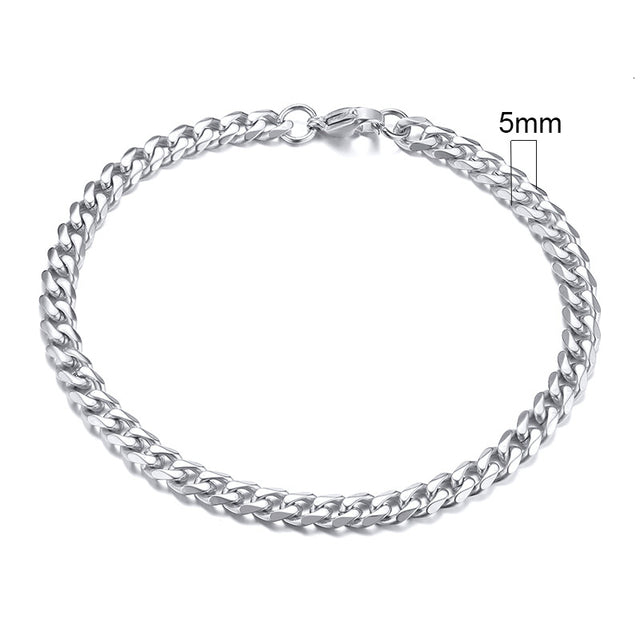 Silbernes Edelstahl-Armband, 5mm Miami Curb Chain, Herren-Schmuck, kubanische Gliederkette.
