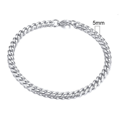 Silbernes Edelstahl-Armband, 5mm Miami Curb Chain, Herren-Schmuck, kubanische Gliederkette.
