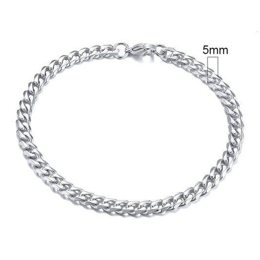 Silbernes Edelstahl-Armband, 5mm Miami Curb Chain, Herren-Schmuck, kubanische Gliederkette.