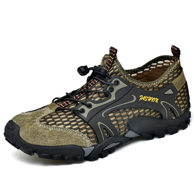 Brauner Outdoor-Wanderschuh, atmungsaktiv, rutschfest, für Herren, Mesh-Design.