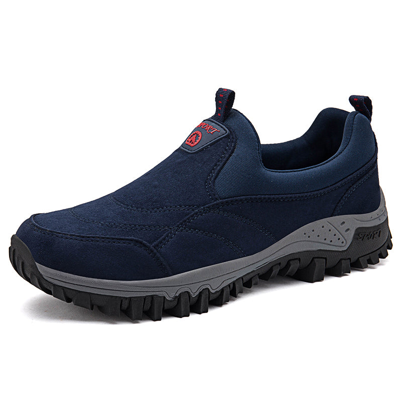Dunkelblauer Wanderschuh, rutschfeste Sohle, Outdoor, Herren, bequem, atmungsaktiv.