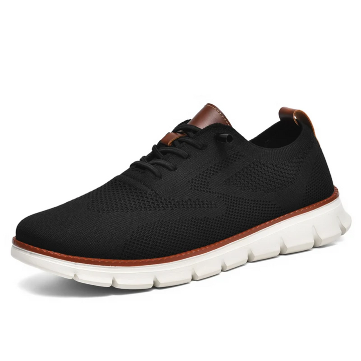 Schwarzer Herren-Sneaker, atmungsaktiv, weiße Sohle, modisch, bequem, Freizeit.