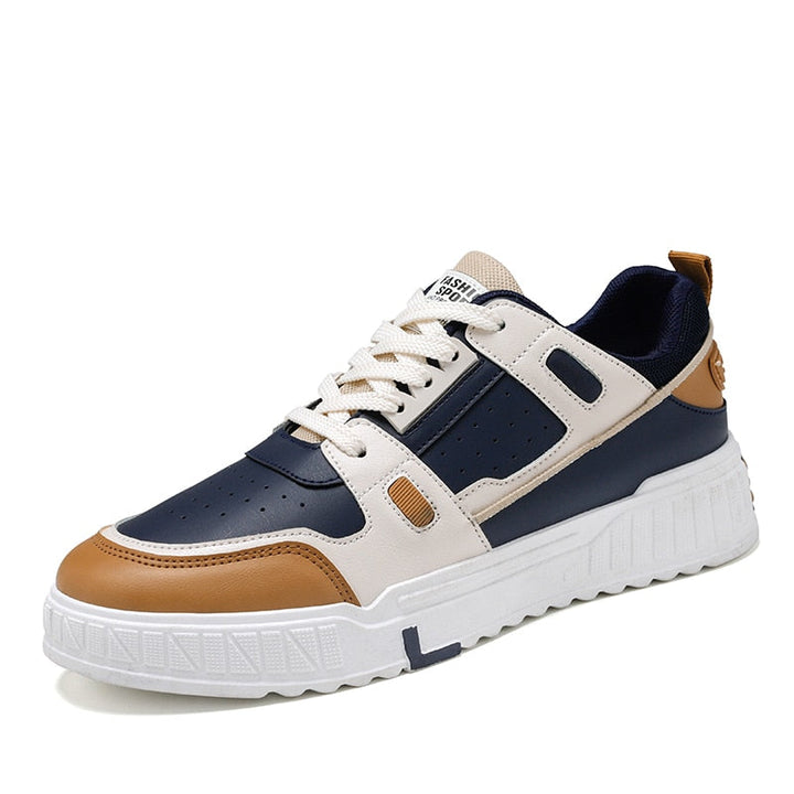 Damen Sneaker, blau-weiß-braun, Leder, sportlich, modisch, bequem, Freizeit, rutschfest.