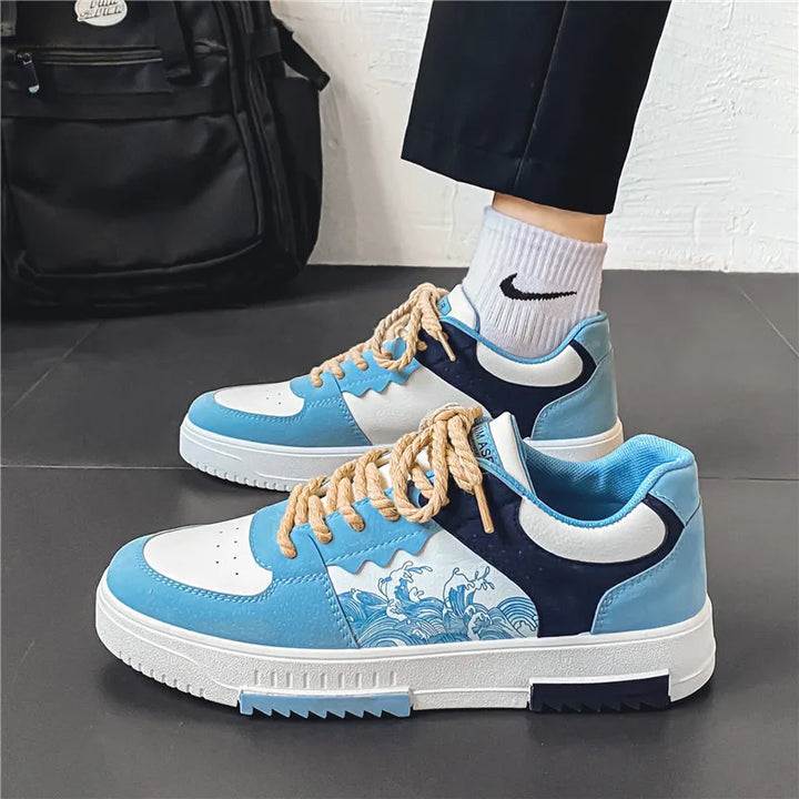 Herren Sneaker blau-weiß, atmungsaktiv, lässig, wellenförmiges Design, rutschfest.