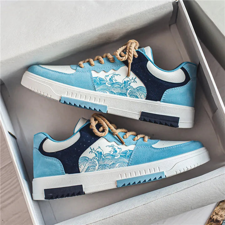 Blaue Herren-Sneaker mit Wellenmuster, atmungsaktiv, vielseitig, modisch, rutschfest.