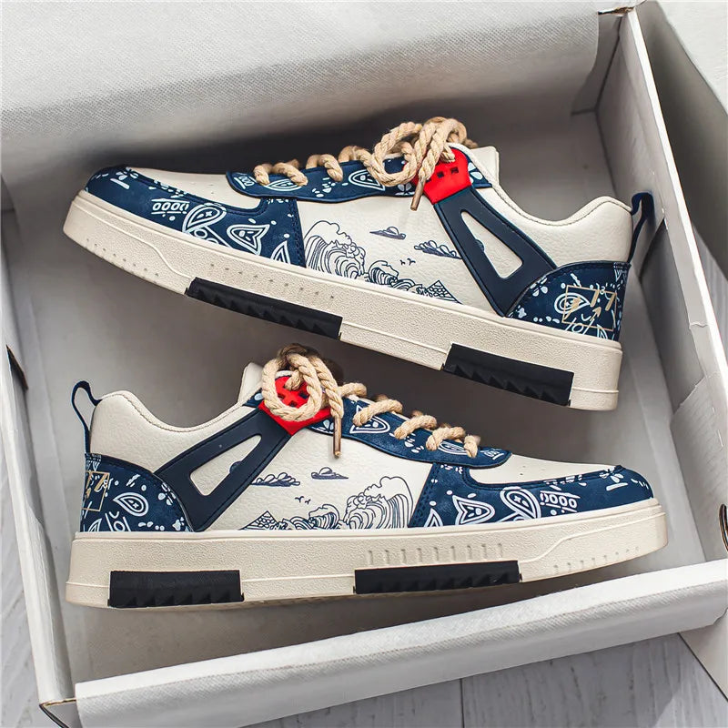Herren Sneaker, weiß-blau, atmungsaktiv, modisch, vielseitig, rutschfest, Freizeit, koreanisch.