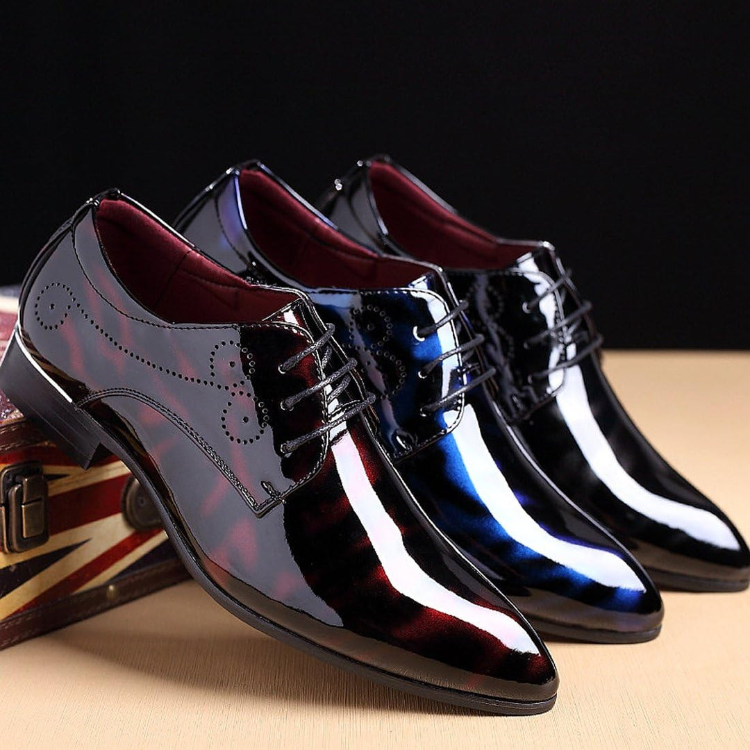 Herren Lacklederschuhe, schwarz-rot-blau, glänzend, Schnürschuhe, formell, elegant