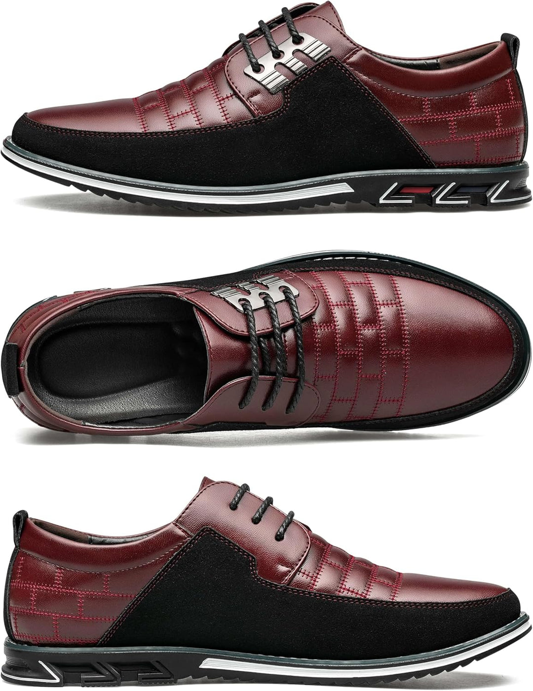 Herren-Ledersneaker, rot-schwarz, rutschfest, atmungsaktiv, modisch, Freizeit.