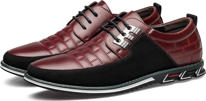 Herren-Ledersneaker, rot-schwarz, rutschfest, sportlich, modisch, bequem, Freizeitschuh.