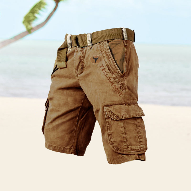 Braune Cargo-Shorts aus Baumwolle mit Gürtel, ideal für Sommer und Outdoor-Aktivitäten.