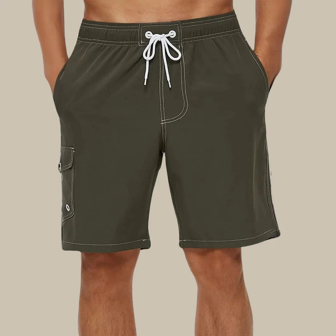 Grüne Herren-Shorts mit Kordelzug, Taschen, Freizeitmode, Sommerbekleidung.