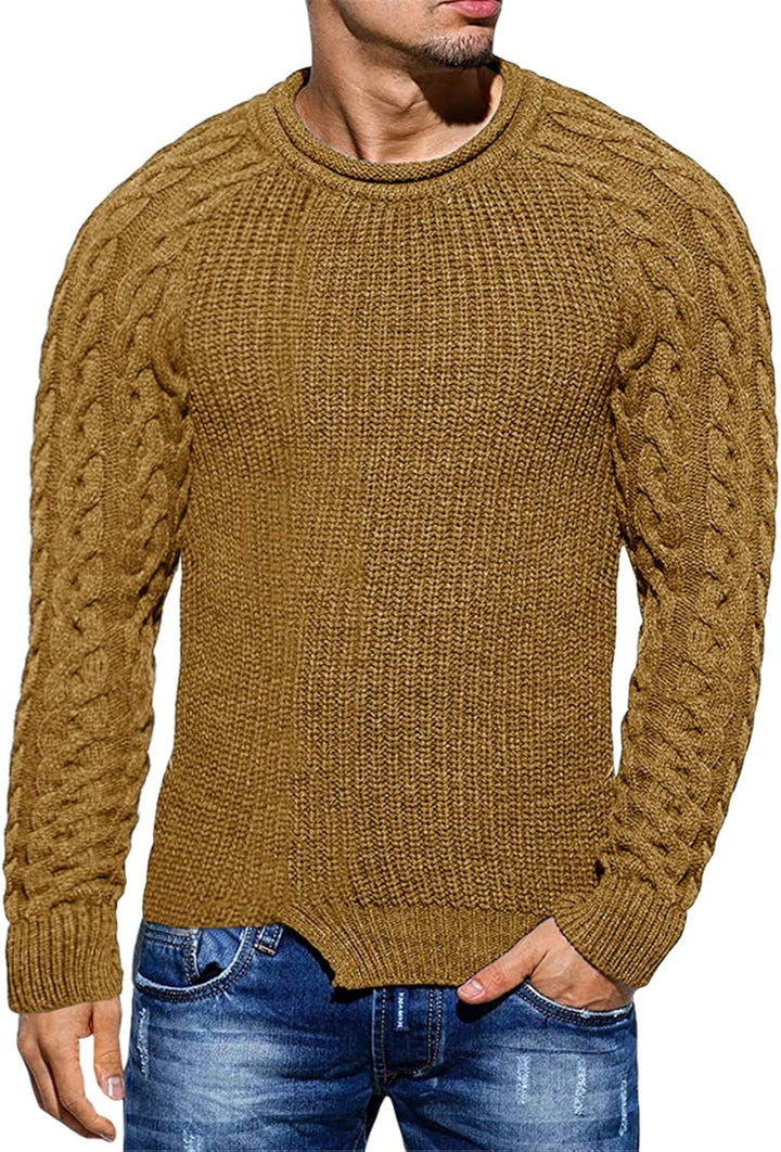 Männer Pullover, Zopfmuster, braun, Strick, langarm, modisch, Herbstmode, Freizeitkleidung