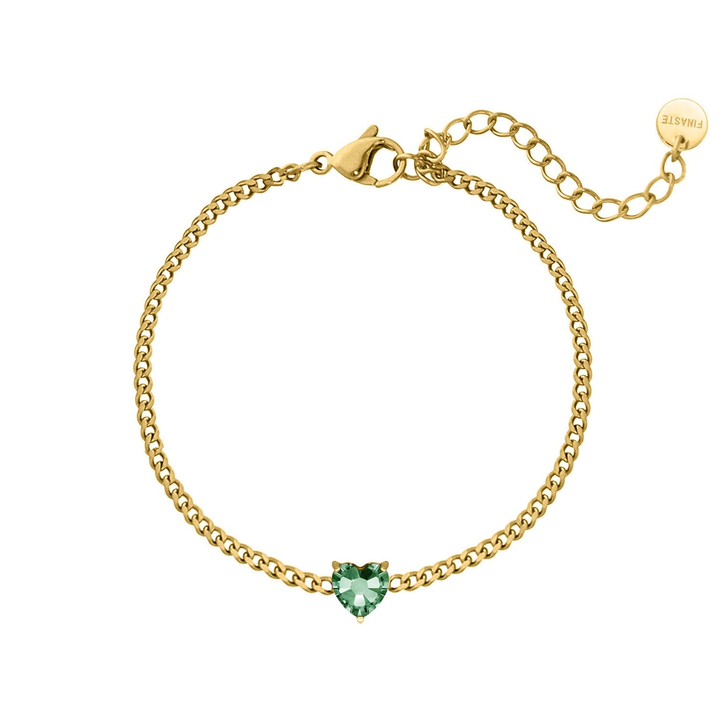 Goldenes Armband mit herzförmigem grünen Geburtsstein, Damen-Schmuck, verstellbar.