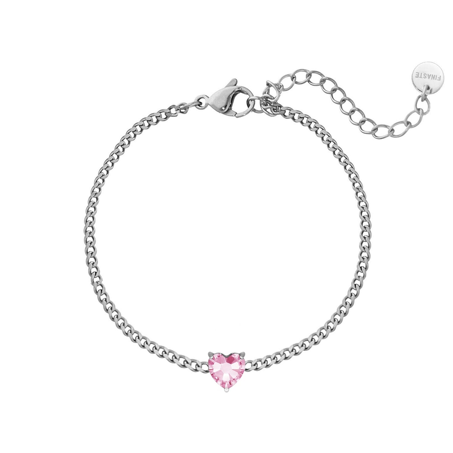 Silbernes Armband mit Herzanhänger, rosa Geburtsstein, Damen-Schmuck, verstellbar.