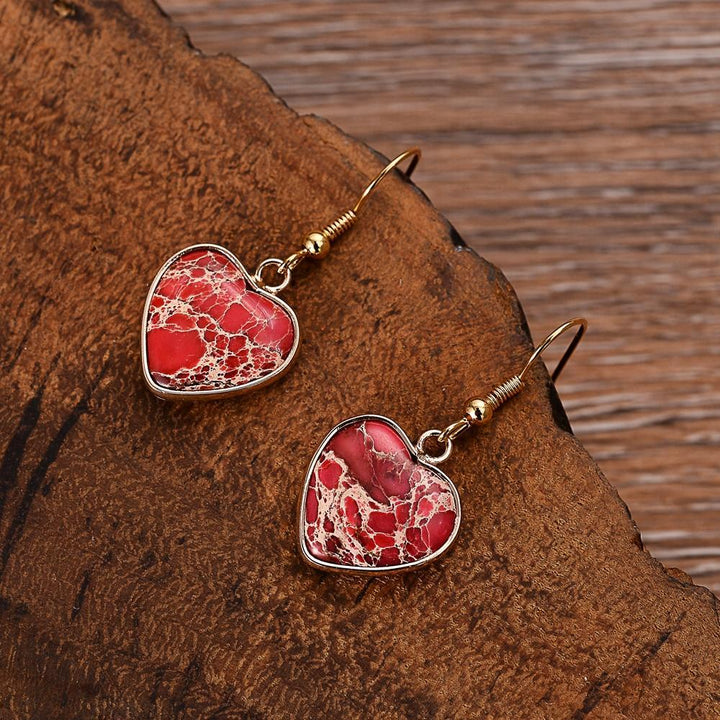 Herzförmige Ohrringe aus rotem Jaspis, handgefertigt, Damen-Schmuck, Natursteine.