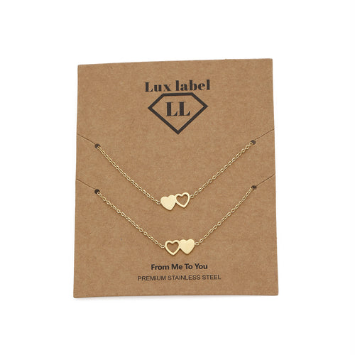 Goldene Herzarmbänder aus Edelstahl, Set mit zwei Ketten, Lux Label Verpackung.