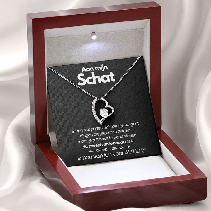 Silberne Herz-Halskette mit Zirkonia in roter Schmuckschatulle, Geschenk für Partner.