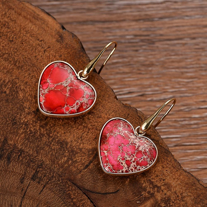 Herzförmige Ohrringe aus rotem Jaspis, handgefertigt, Damen-Schmuck, Natursteine.