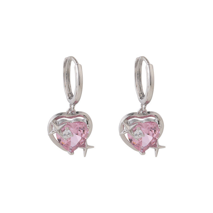 Silberne Ohrringe mit rosa Herzanhänger, Harajuku-Stil, modisch, für Frauen.