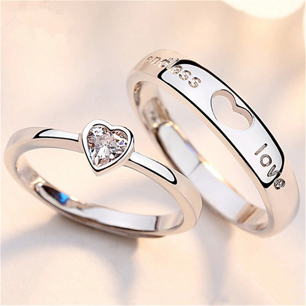Silberne Herzringe mit Gravur "endless love", Verlobungsringe, Damen, Zirkonia, romantisch.